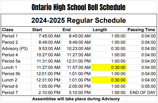 OHS Bell Schedule