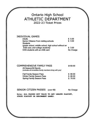 22-23 athletic department ticket prices