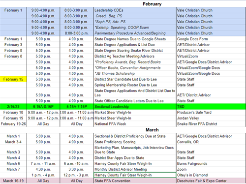 FFA SCHEDULE 2022-2023