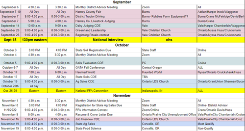FFA SCHEDULE 2022-2023